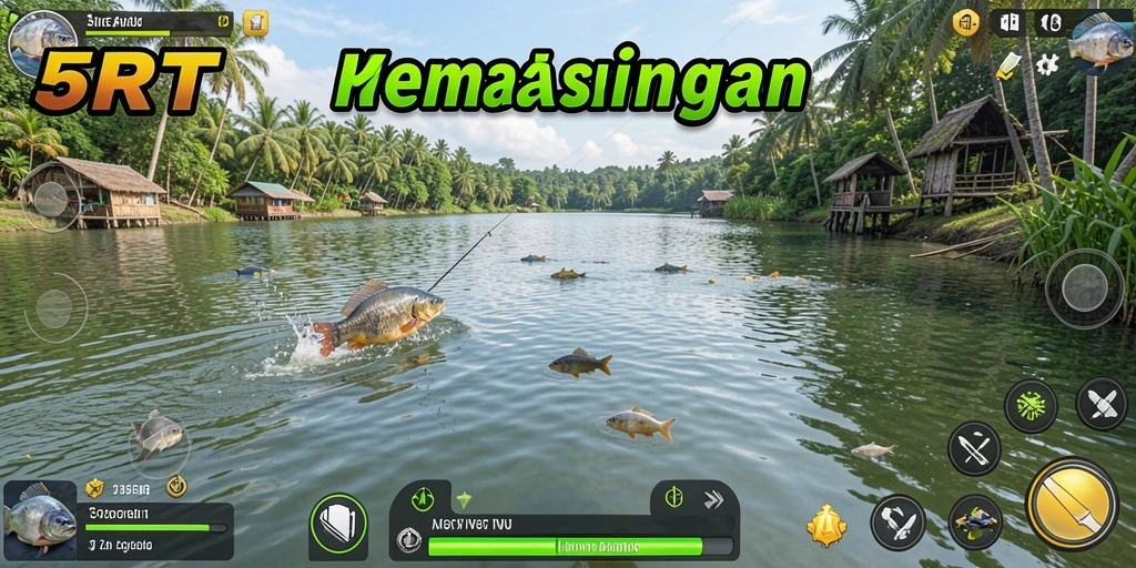 Tampilan gameplay <strong>5RT</strong> dengan aksi memancing yang seru dan menantang.