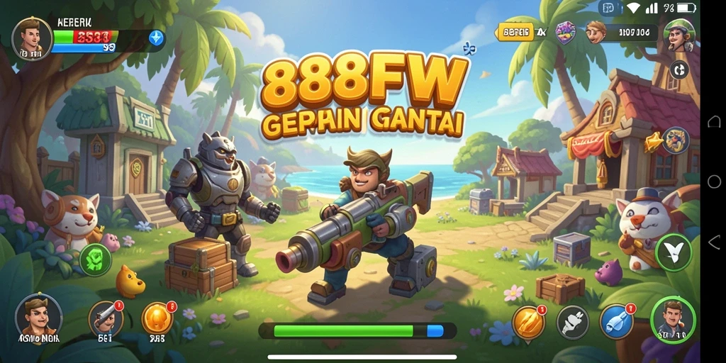 Tampilan gameplay santai dari 888FW yang penuh warna dan mengasyikkan.