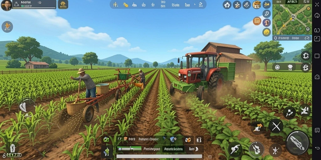 Tangkapan layar dari gameplay AFK77 yang menunjukkan aktivitas bertani.