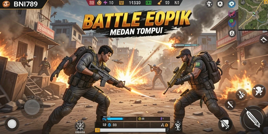 Tampilan gameplay intens dalam BNI789 dengan aksi Battle Royale yang mendebarkan.