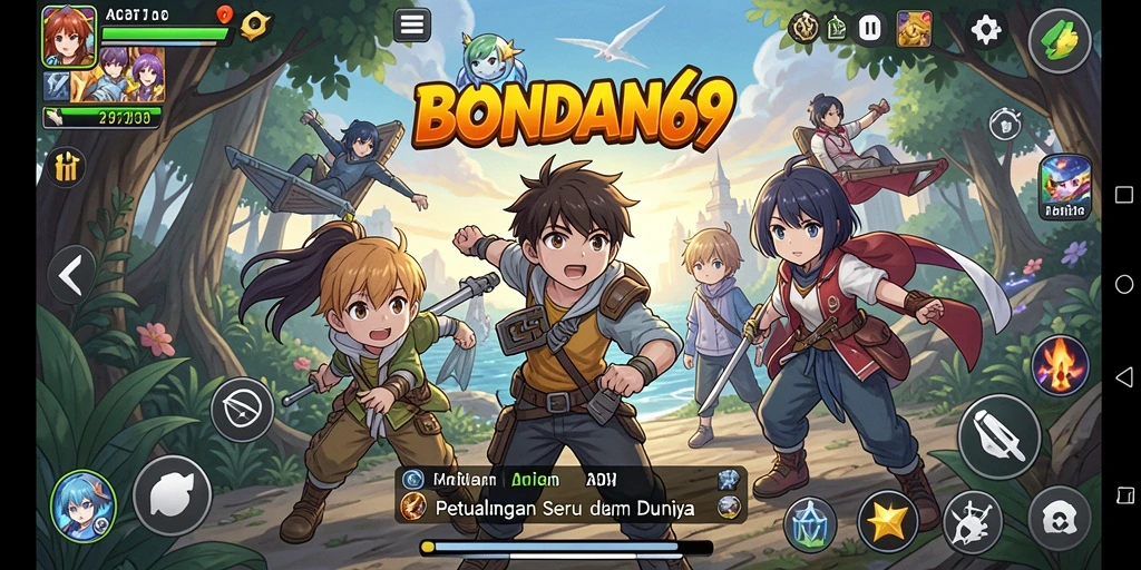 Screenshot permainan BONDAN69 dengan karakter anime yang dinamis.