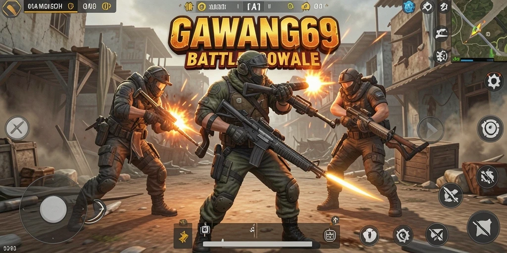Tangkapan layar dari gameplay menegangkan GAWANG69 di arena Battle Royale.