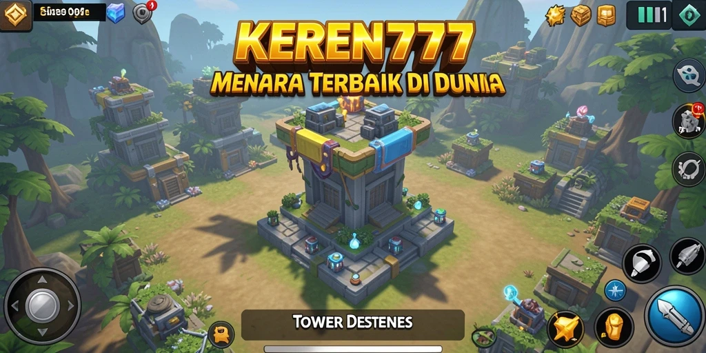 Tampilan gameplay KEREN777 dalam pertempuran Tower Defense yang intens.