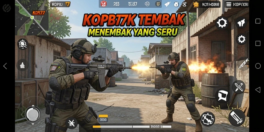 Screenshot menunjukkan aksi tembak-tembakan seru di KOPI77.