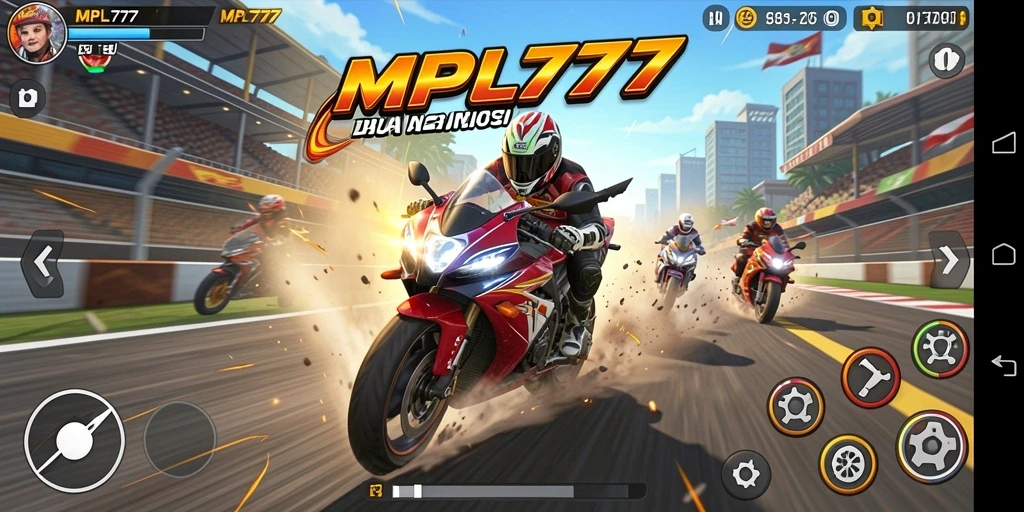 Tampilan gameplay seru di MPL777 saat balapan motor.