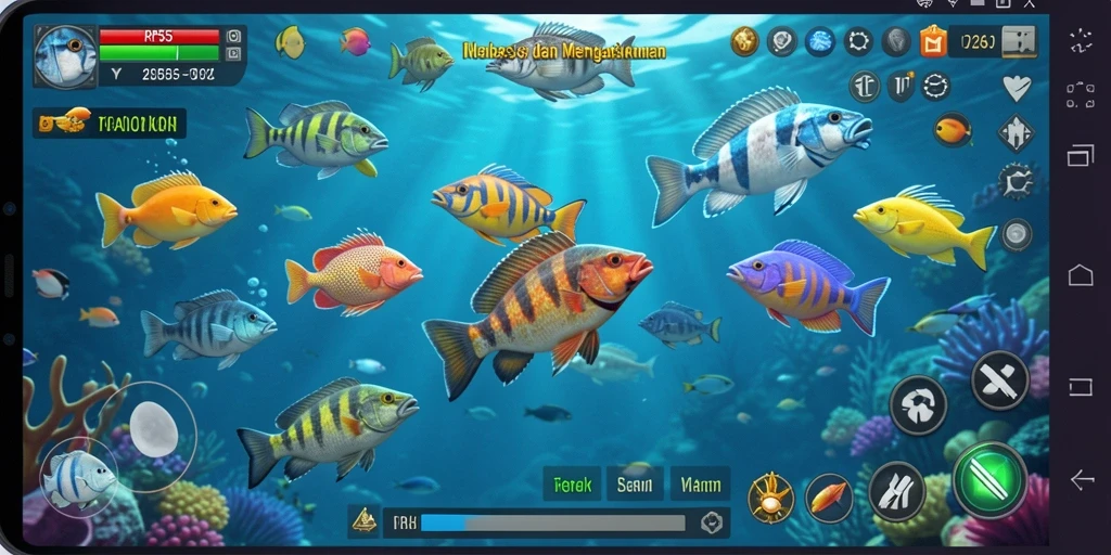 Screenshot menampilkan gameplay seru di RP55 saat menembak ikan.