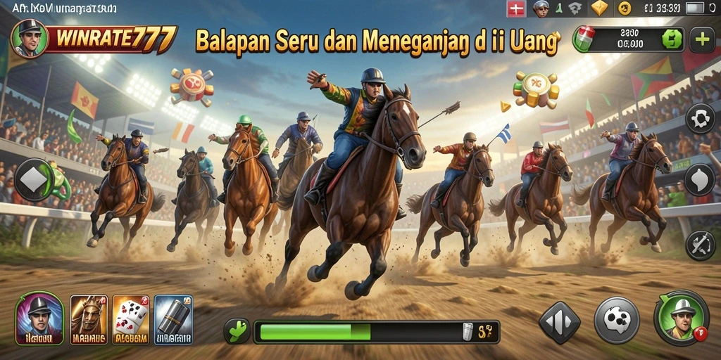 Gameplay balapan seru di WINRATE777 dengan mobil fast-paced dan trek menantang.